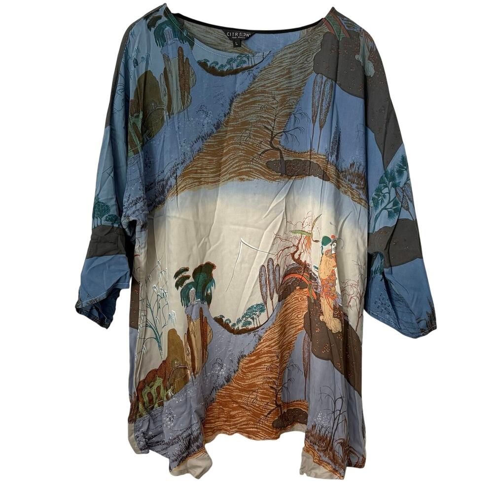 Citron Santa Monica 3/4 Sleeve Tunic Top Asian Inspired Geisha Women’s Sz Large